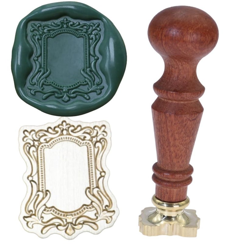 Atopbb 3D Embossed Frame Relief Carving Wax Sealing Stamp, Wood Handle, Wedding Invitations, Letter Sealing (F03) - Image 1